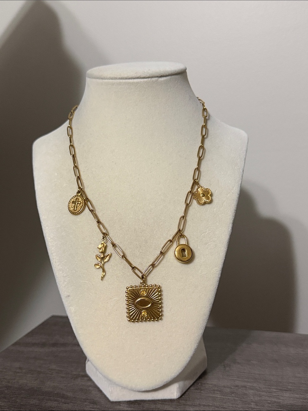 Gold Plated Stainless Steel Multi Charm Necklace